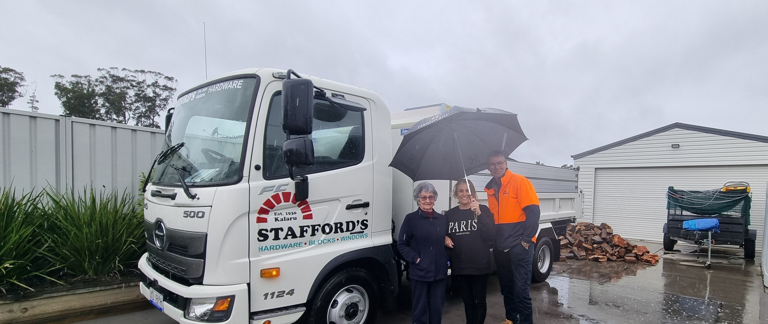 tafford’s truck delivering a load of firewood to a raffle winner’s home.